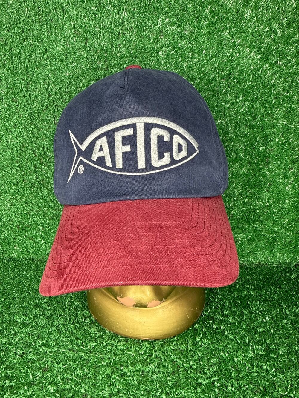 AFTCO 2000s Classic Series Patch Hat Navy Red Snapback Y2K Vintage Fishing Cap